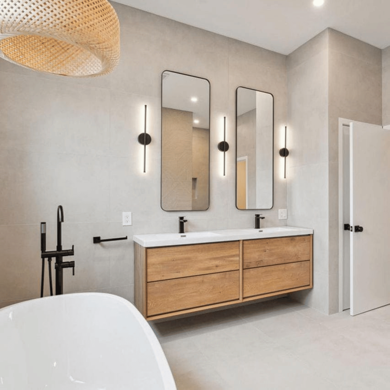 Kingdee 84 Inch Floating Bathroom Vanity in White Oak by Moreno Bath Bathroom Vanities Kingdee 84 Inch Floating Bathroom Vanity in White Oak by Moreno Bath Bathroom Vanities