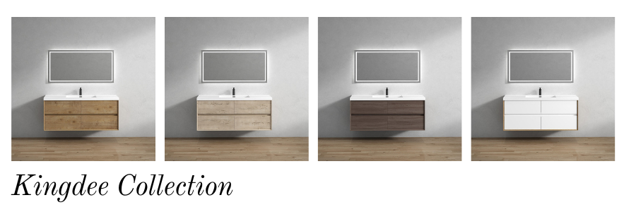 Kingdee Wall Mounted Modern Bathroom Vanity Collection by Moreno Bath in White Oak, Champagne Oak, French Oak, Smoke Oak & More