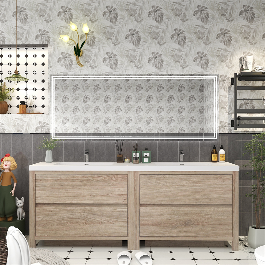 Louis 84" Freestanding Bathroom Vanity in White Oak | Moreno Bath Modern Bathroom Vanities