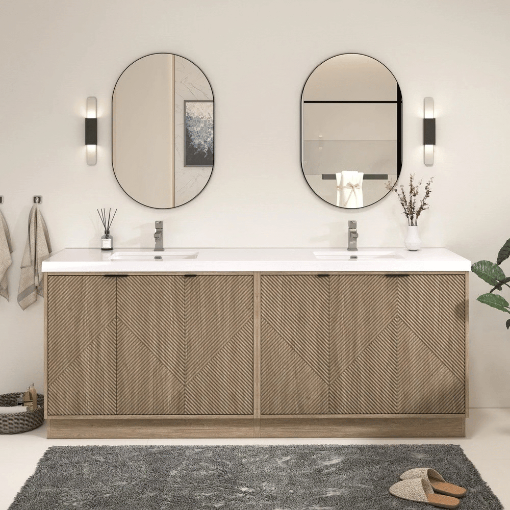 Mason 84 Inch Fluted Freestanding Bathroom Vanity in White Oak by Moreno Bath Bathroom Vanities V1