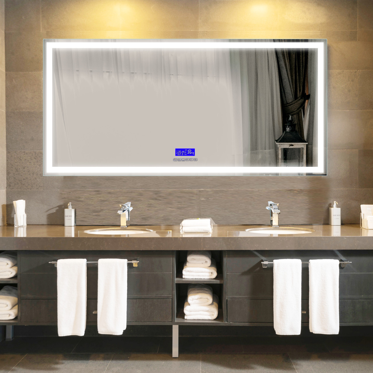 Moreno Florence 76''W x35.5''H LED Mirror With Bluetooth, time and temperature | Moreno Bath LED Bathroom Mirror with Bluetooth