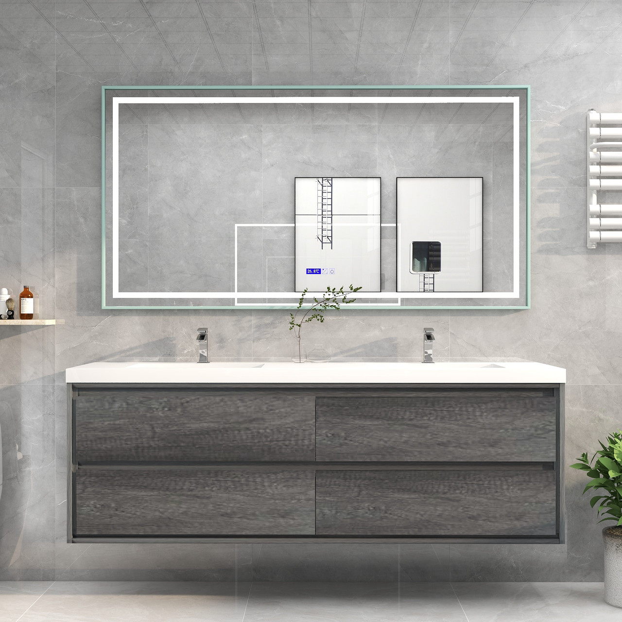 Sage 72" Floating Dark Grey Bathroom Vanity in Smoke Oak | Moreno Bath Dark Grey Bathroom Vanities