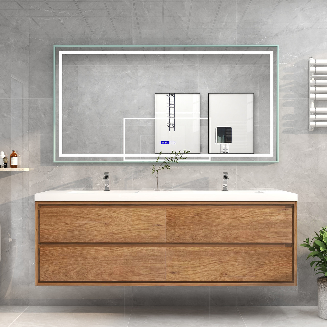 Sage 72" Teak Oak Double Sink Vanities by Moreno Bath Floating Vanities