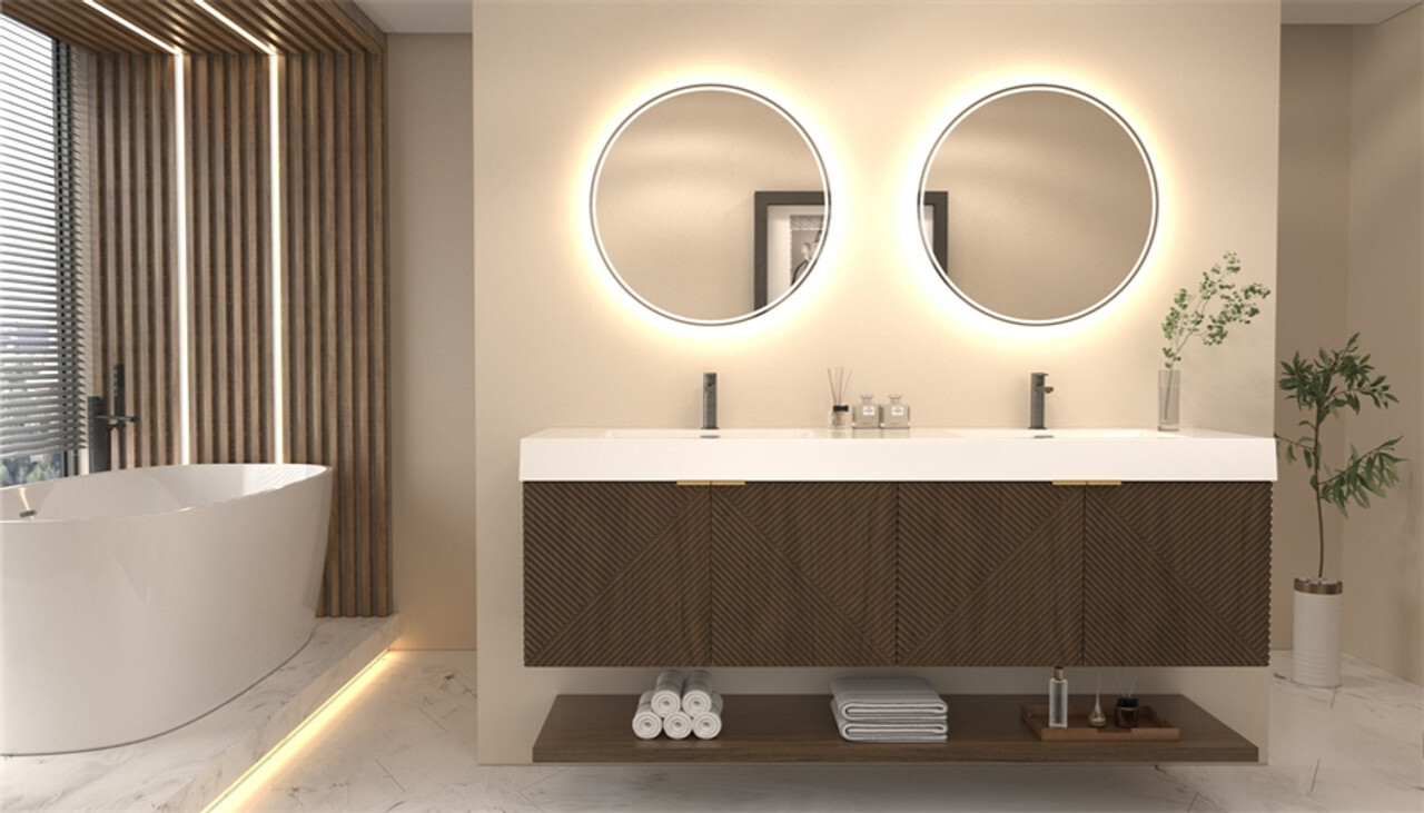 Stella 72 Inch Fluted Floating Bathroom Vanity in Chestnut Brown by Moreno Bath Vanities