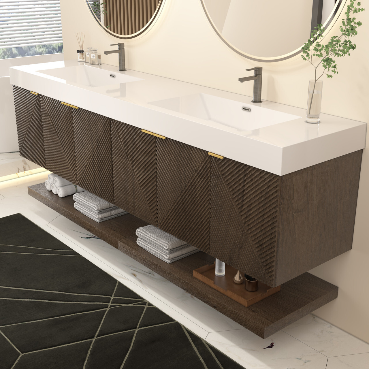 Stella 84 Inch Fluted Floating Vanity Fluting Detail Shot V1