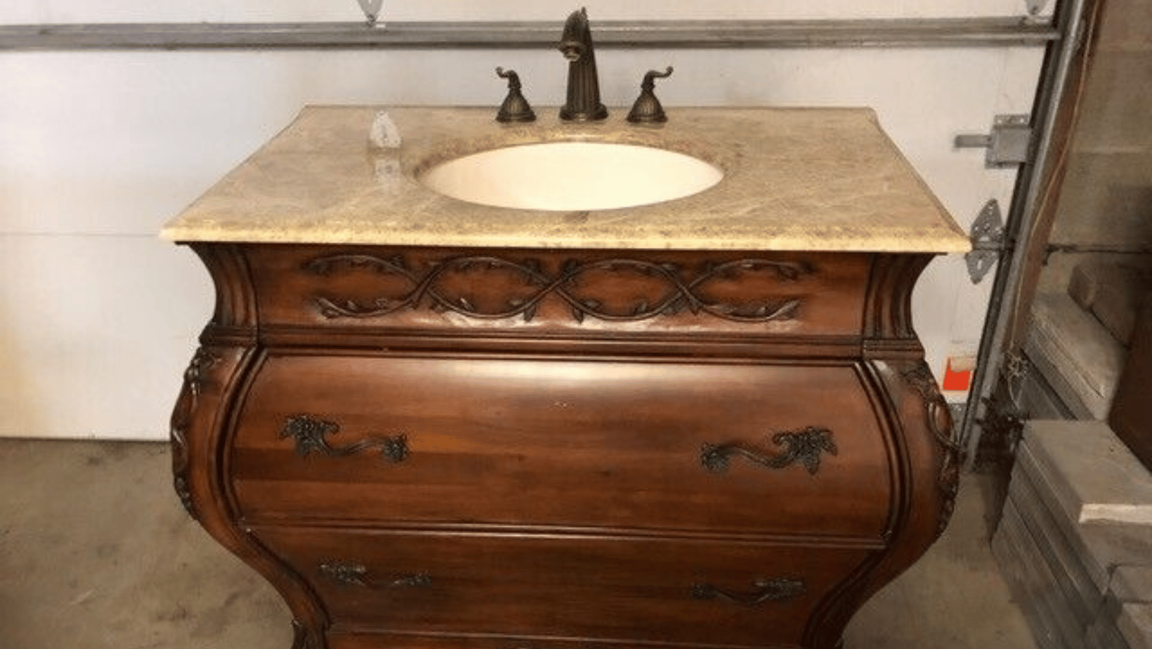 Unique Bombay Chest used vintage bathroom vanity in good condition.