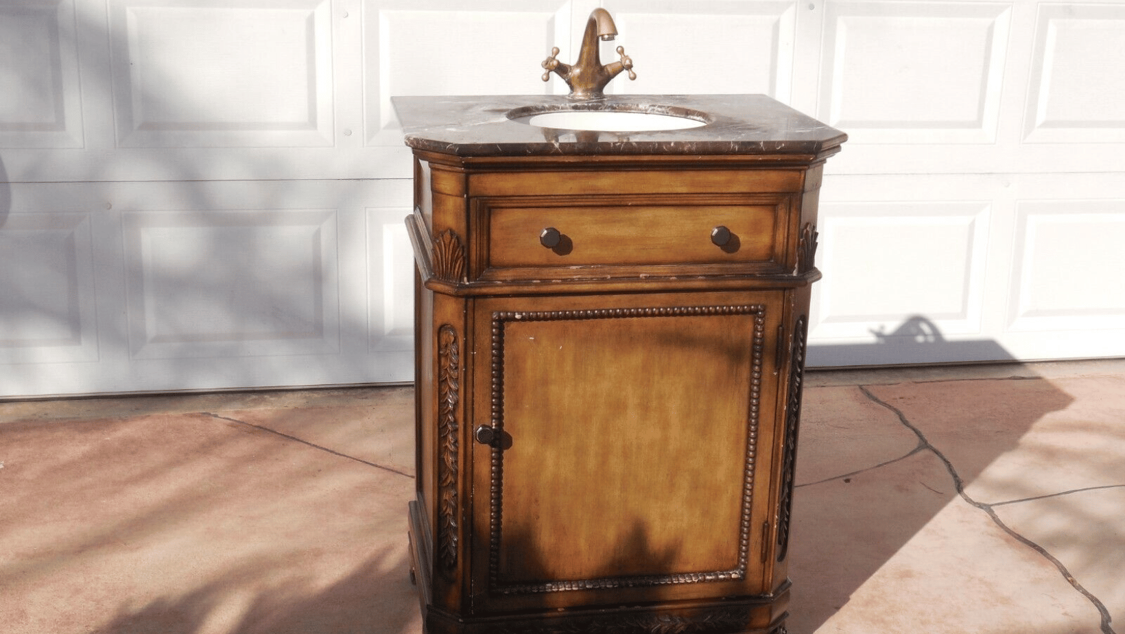 Unique custom vintage used bathroom vanity in good condition for sale.