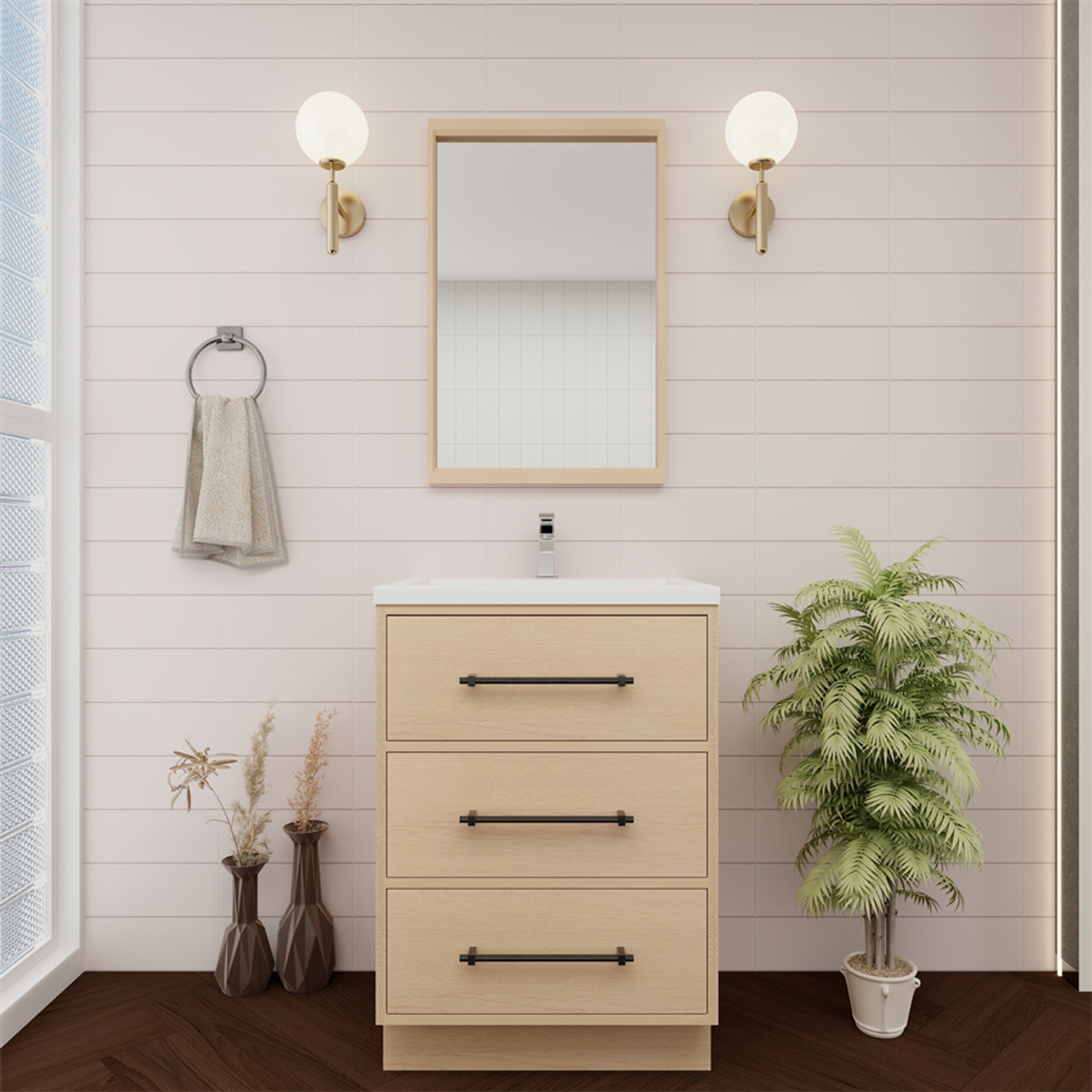 Victoria 24" Inch Solid Wood Freestanding Bathroom Vanity in Yellow Oak | Moreno Bath Solid Wood Vanities