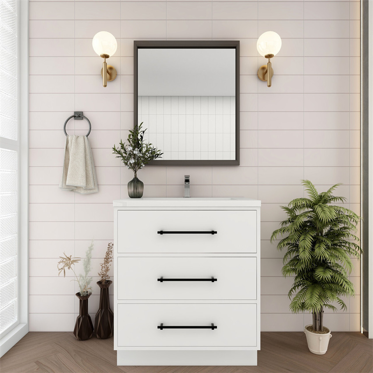 Victoria 30 Inch Freestanding Bathroom Vanity in White by Moreno Bath
