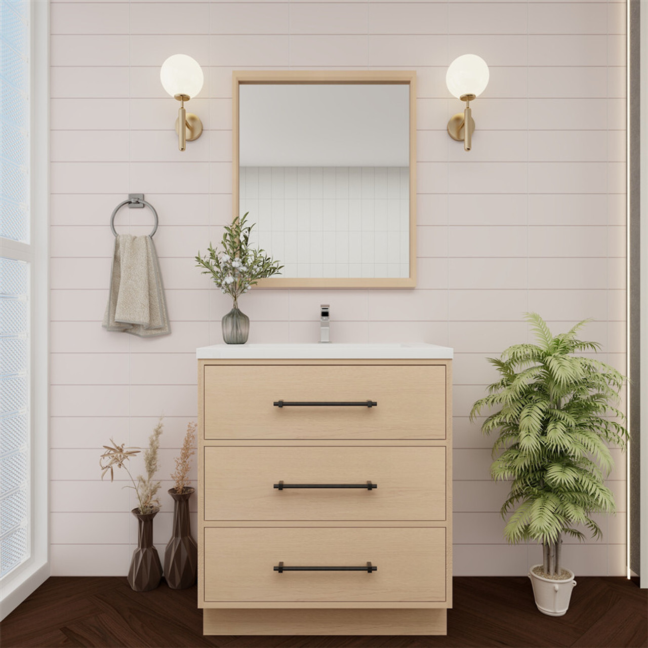 Victoria 30 Inch Freestanding Bathroom Vanity in Yellow Oak by Moreno Bath Vanities