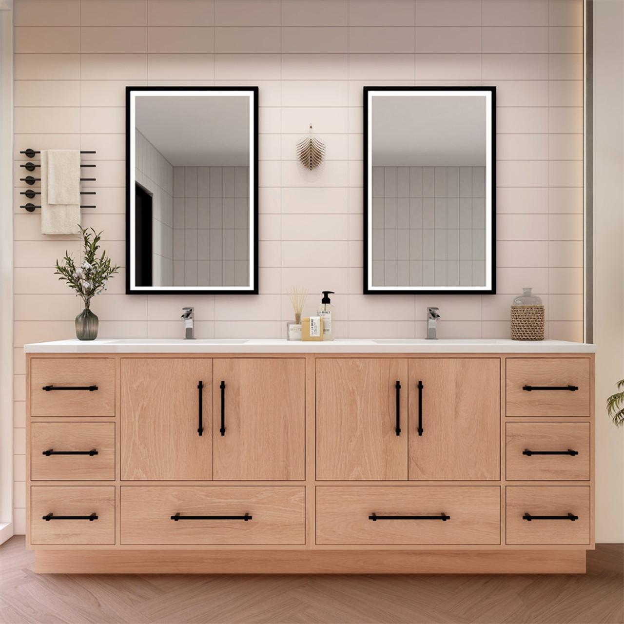 Victoria 84" Solid Wood Freestanding Bathroom Vanity in Red Oak by Moreno Bath Vanities