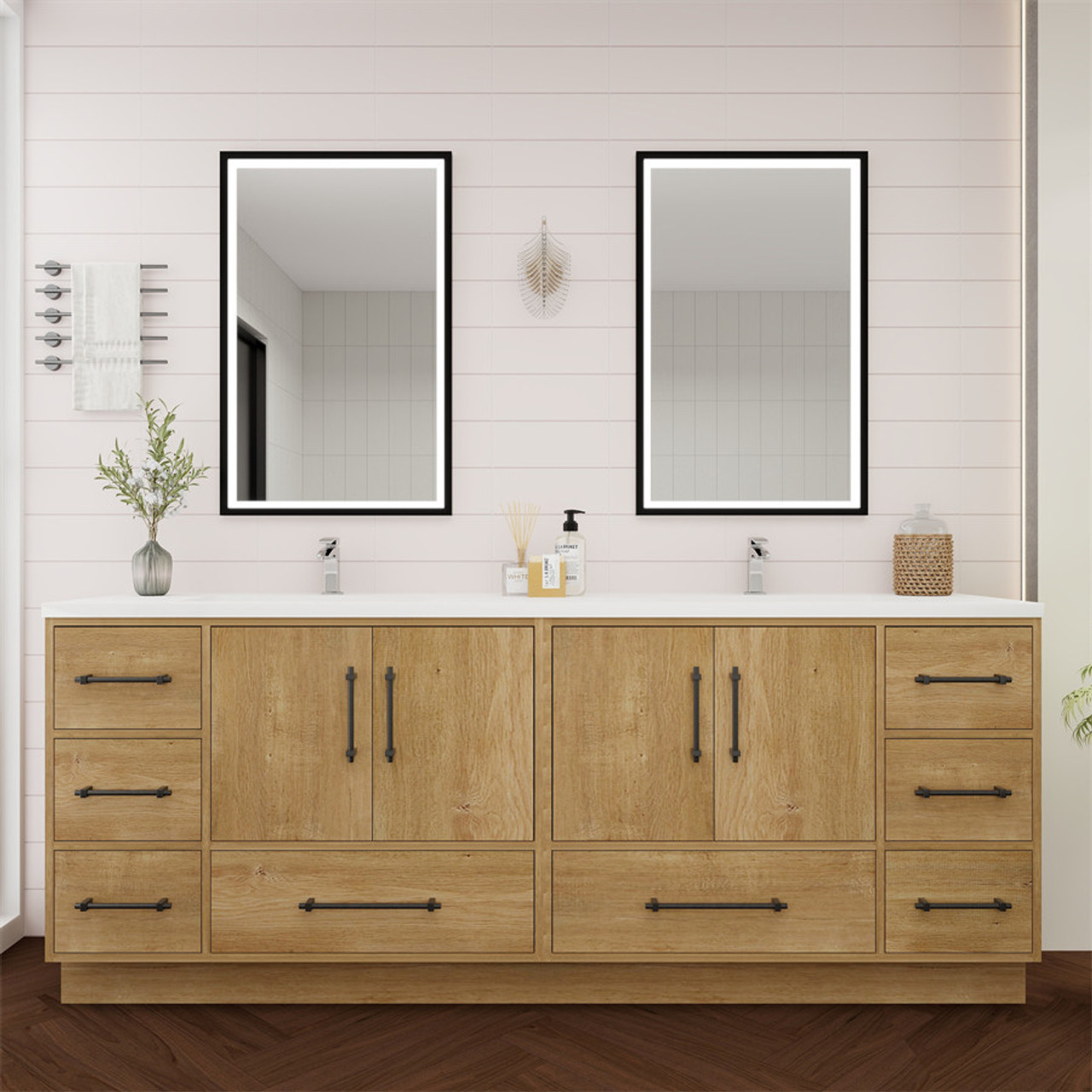 Victoria 84" Solid Wood Freestanding Bathroom Vanity with Matte Black Handles | Moreno Bath Solid Wood Freestanding Vanities