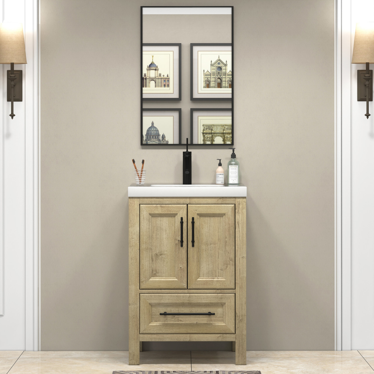 Viv 24" Inch Freestanding Solid Wood Vanity in Oak | Moreno Bath Modern Solid Wood Vanities