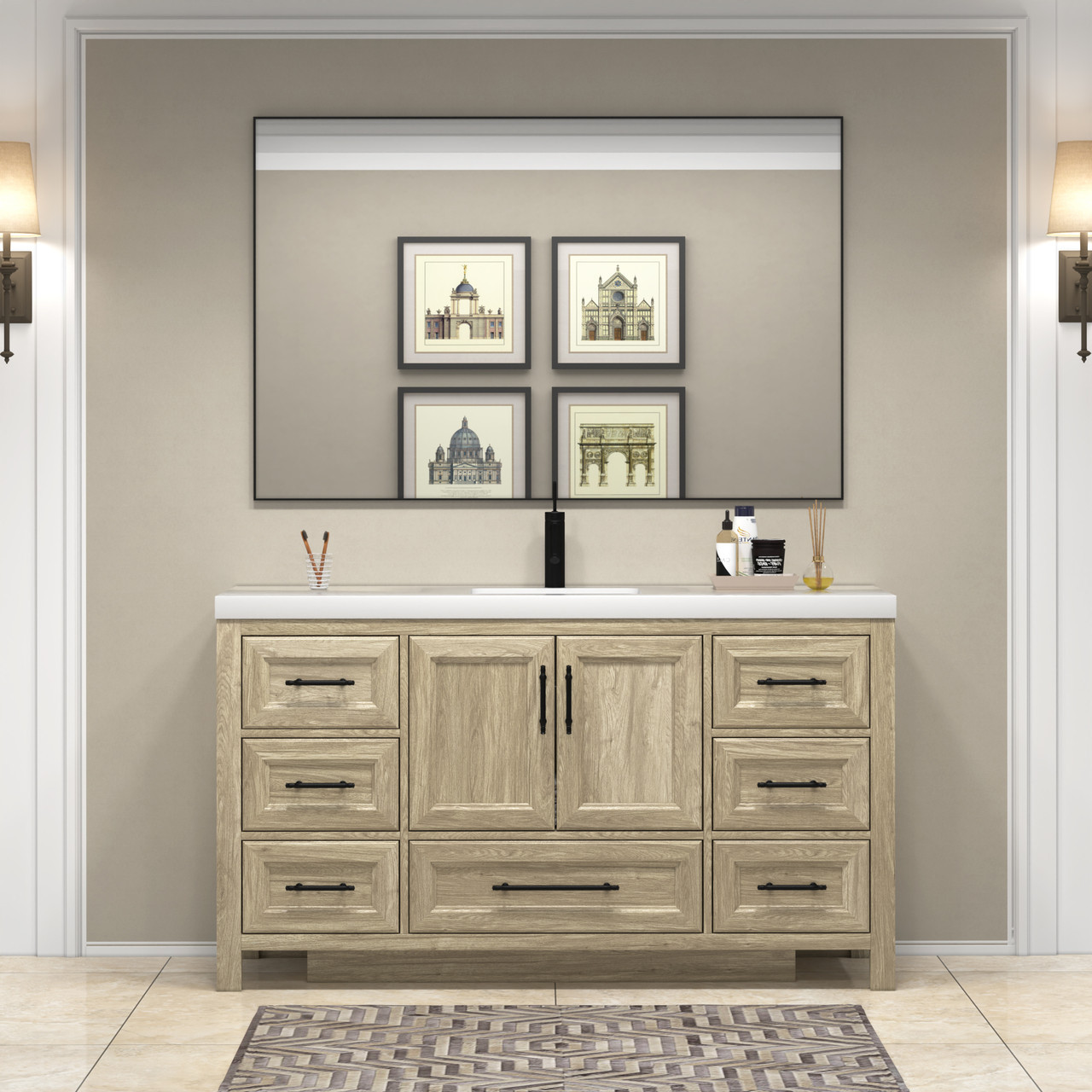 VIV 60" Solid Wood Rustic Freestanding Vanity in White Oak | Moreno Bath Solid Wood Vanities