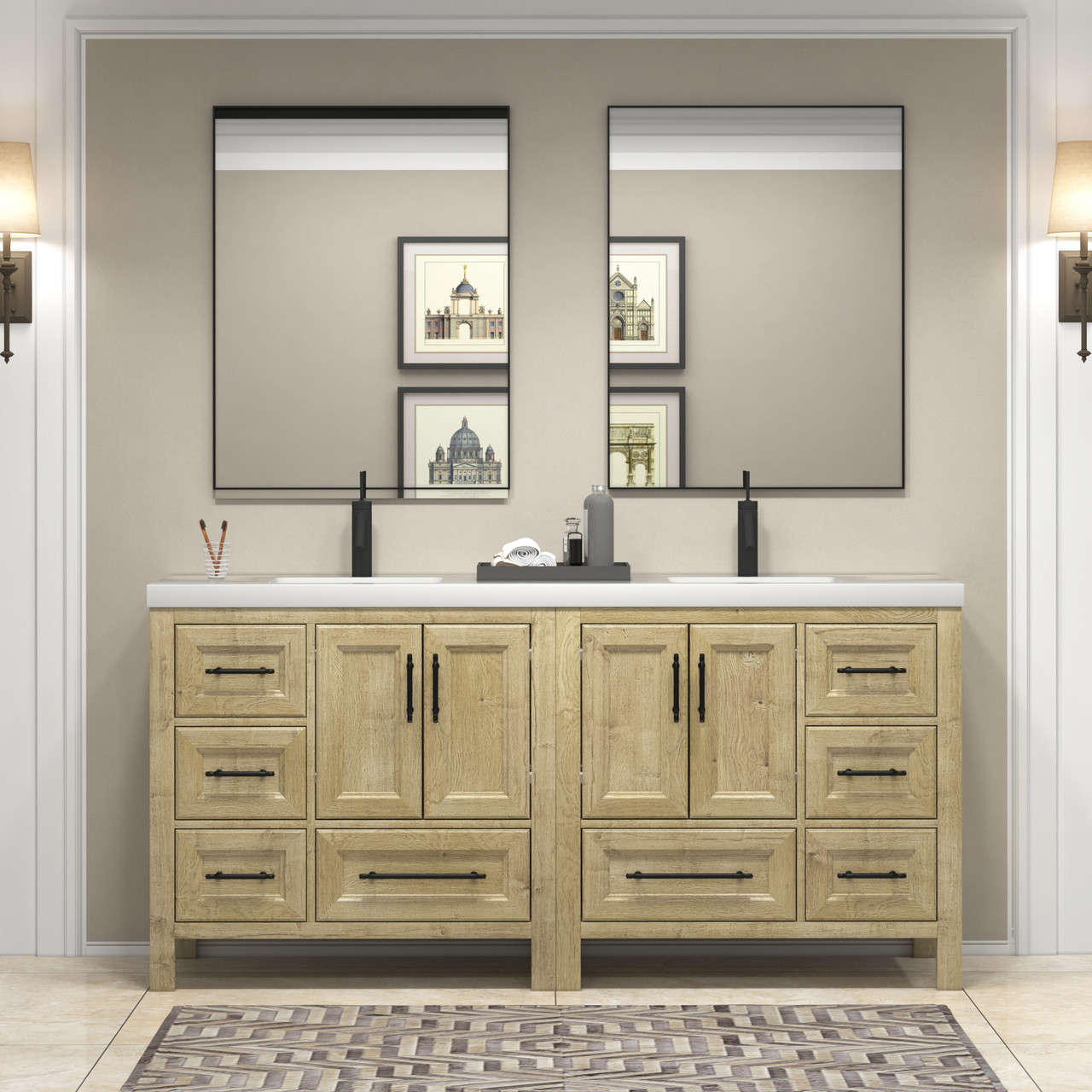 Viv 72" Solid Wood Oak Freestanding Double Sink Bathroom Vanity by Moreno Bath Vanities