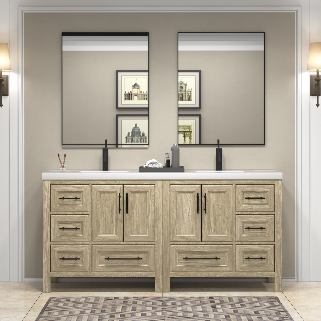 VIV 72" Freestanding Solid Wood Grey Vanity in Dark French Oak | Moreno Bath Solid Wood Grey Vanities