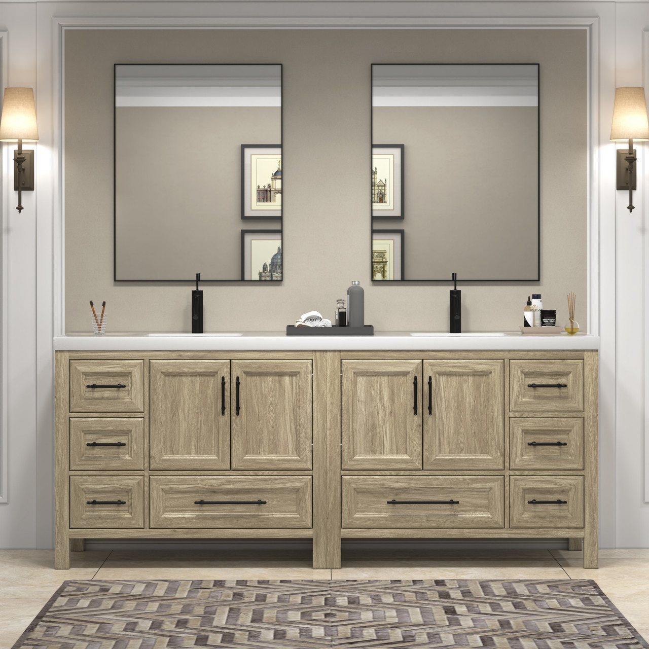 VIV 84" Inch Solid Wood Freestanding Bathroom Vanity in French Oak by Moreno Bath Vanities