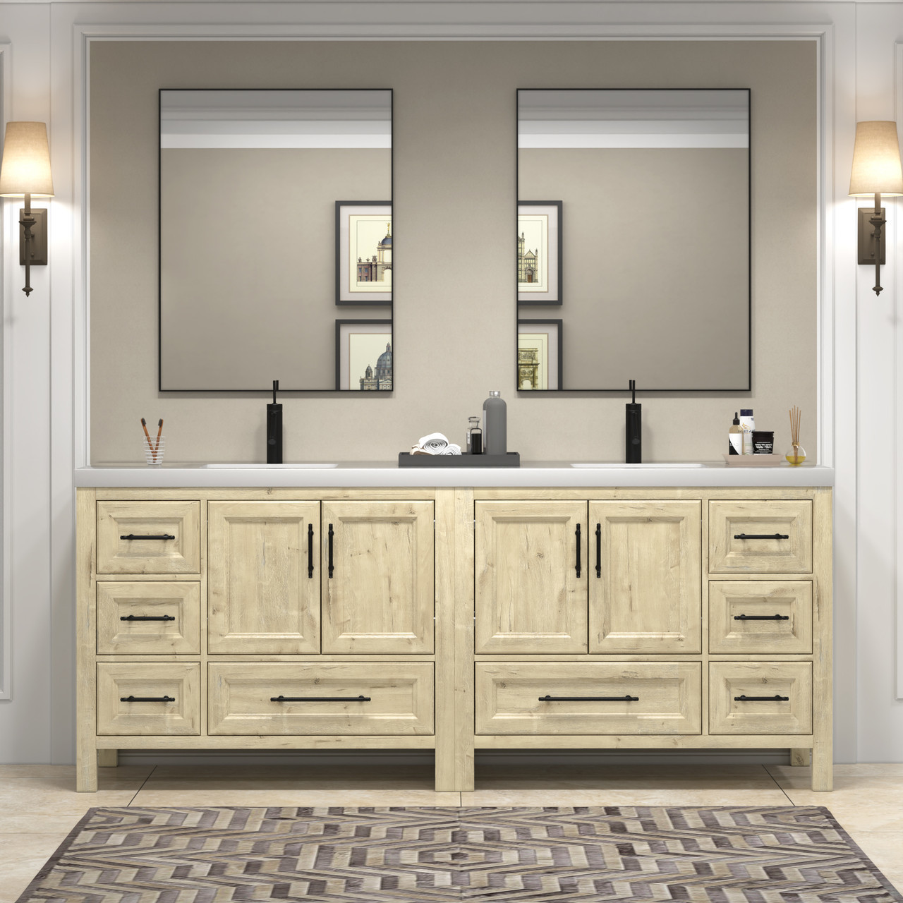 VIV 84" Inch Solid Wood Freestanding Bathroom Vanity in Pale French Oak by Moreno Bath Vanities